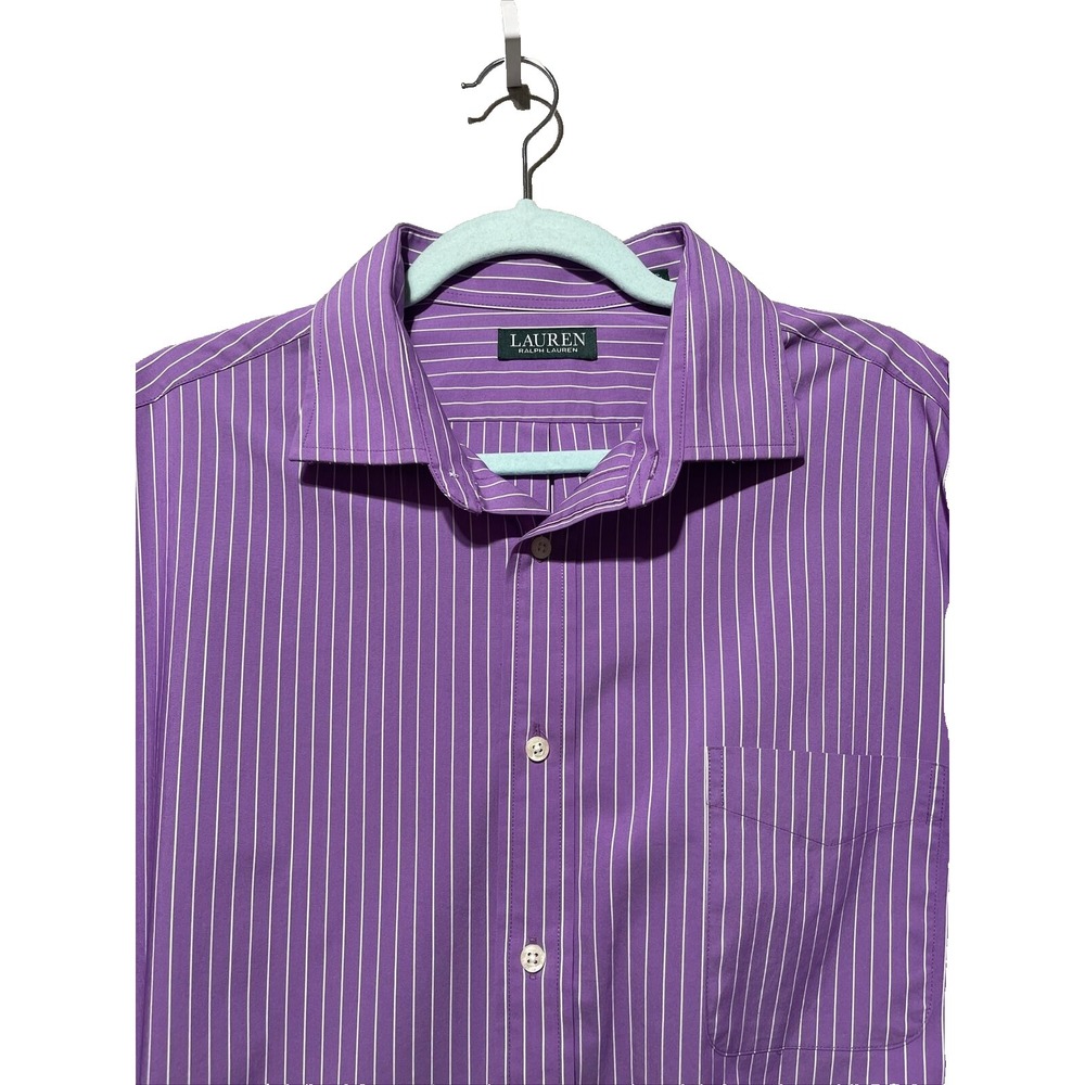 Lauren‎ Ralph Lauren Dress Shirt Mens 17 1/2 Purple Stripes Pocket Preppy